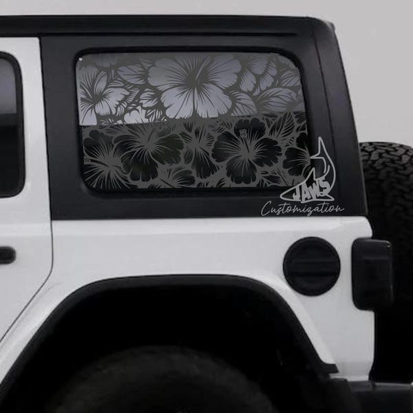 Hibiscus Flower Rear Hardtop Window Decal- Fits Jeep Wrangler JKU JLU | 4 Door | Offroad Decals | Girly Car Decal