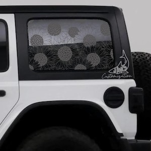 Doodle Sunflower Rear Hardtop Window Decal- Fits Jeep Wrangler JKU JLU | 4 Door | Offroad Decals | Girly Car Decal