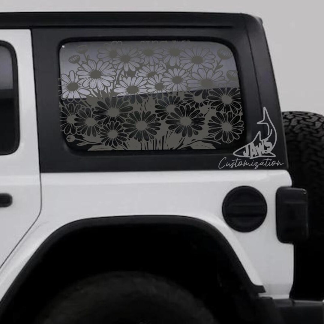 Jeep Window Design Daisy Rear Hardtop Window Decal- Fits Jeep Wrangler JKU JLU | 4 Door ...