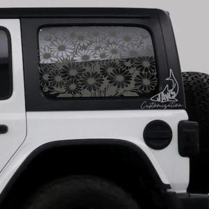 Decalcomania per finestrino posteriore rigido Daisy - si adatta a Jeep Wrangler JKU JLU / 4 porte / decalcomanie fuoristrada / decalcomania per auto Girly