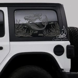 Mermaid Rear Hardtop Window Decal- Fits Jeep Wrangler JKU JLU | 4 Door | Offroad Decals | Girly Car Decal