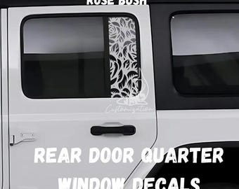 Pegatinas de rosales para la ventana trasera de la puerta - Juego de 2 / Compatible con Jeep Wrangler JKU JLU / 4 puertas / Pegatinas todoterreno / Pegatinas para coche con diseño femenino