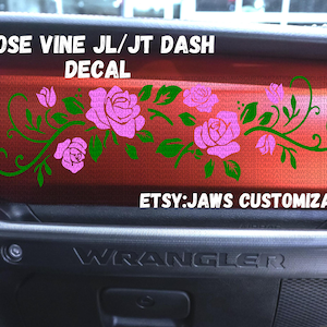 Custom Rose Flower Vine Dashboard Glove Box Vinyl Decal Sticker |Fits Jeep 2018-Current Wrangler / Gladiator| JL & JT Dash Decal