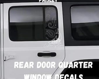 Calcomanías Paisley para la ventana lateral trasera de la puerta - Juego de 2 / Compatible con Jeep Wrangler JKU JLU / 4 puertas / Calcomanías todoterreno / Calcomanía femenina para auto