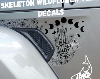 Pegatinas de vinilo con diseño de esqueleto y flores silvestres para Jeep Wrangler/Gladiator/JL y JT