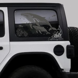 Whale Rear Hardtop Window Decal- Fits Jeep Wrangler JKU JLU | 4 Door | Offroad Decals | Nature Car Decal