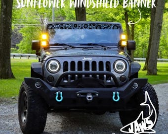 Calcomanía de girasol para parabrisas - Compatible con Jeep Wrangler JKU JLU / 4 y 2 puertas / Calcomanías todoterreno / Calcomanía femenina para auto