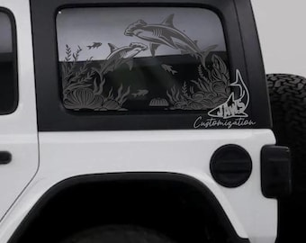 Hammerhead Shark Rear Hardtop Window Decal- Fits Jeep Wrangler JKU JLU | 4 Door | Offroad Decals | Girly Car Decal
