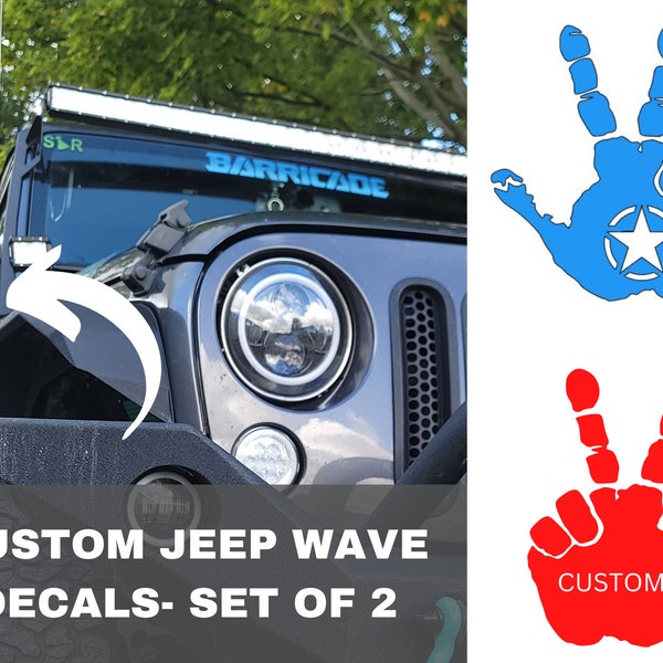 Custom Wave Decals- Set of 2 fits Jeep Wrangler| Peace Wave | JK, JL, Duck & More Hand  | Mirror Decals for 4x4, Off road, SUV Trucks