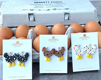 Clay Chicken Earrings | Handmade Farm Earrings | Cute Jewelry | Chicken Lover Gift | Whimsical Earrings  | Clay Earrings | Fun Farm Style