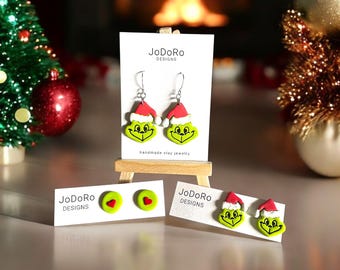 Grinch Earrings | Fun Christmas Earrings | Christmas Earrings | Holiday Earrings | Christmas Clay Earrings | Your A Mean One |