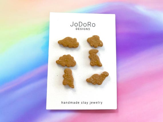 Dino Nugget Stud Earrings  | Dinosaur Stud Earrings | Dinosaur Gift Idea | Handmade Clay Earrings | Fun Earrings | 3 Pack Earrings|
