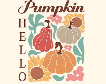 Hello Pumpkin Graphic: Boho Fall Design (300 DPI PNG)