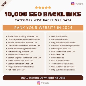 Backlinks Sites List, 10,000 High Quality, Boost SEO, Improve Ranking, Link Building Resource