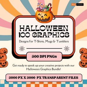 Halloween Graphics Bundle - 100 Spooky Digital Illustrations - Clipart - PNG Files - Commercial Use - POD-Ready