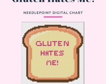 Gluten Hates Me Needlepoint Chart | Funny Celiac Stitch Design (Digital Download)