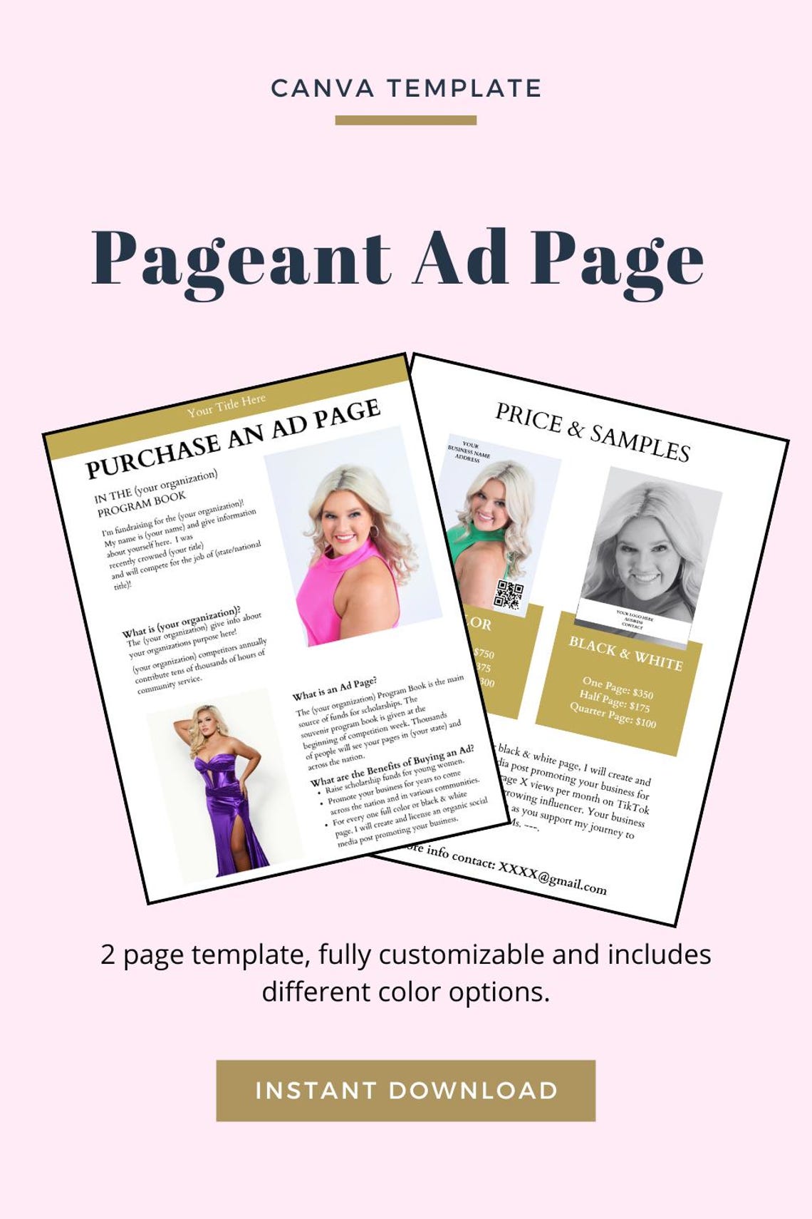 Pageant Sponsor Add Pageant Sponsorship Template Canva | Ad Page for Fundraising & Business ...