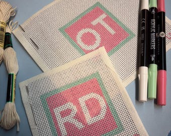 Registered Dietitian Needlepoint Canvas | RD Bag Charm | Hand Painted 13 Mesh Canvas | Medical Needlepoint | Custom MD RN Gift