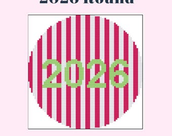 2026 Round Needlepoint Pattern | Pink Stripe Ornament Chart (Digital Download)