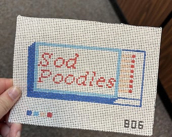 Hand Painted Sod Poodles Needlepoint Canvas | Retro Matchbook Design, Baseball Gift