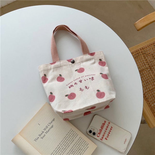 Tote Bag Peach Muster, Damen Mini Tragetasche Canvas, Bento Tasche, Nische Design Tasche, Handtasche, besonderes Geschenk für Sie, kleine süße Tragetasche