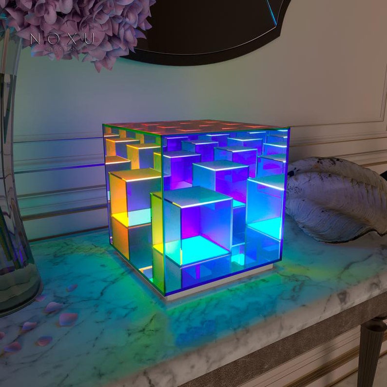 CUBE TABLE LAMP Infinity Lamp Glass Crystal Colorful Acrylic Etsy
