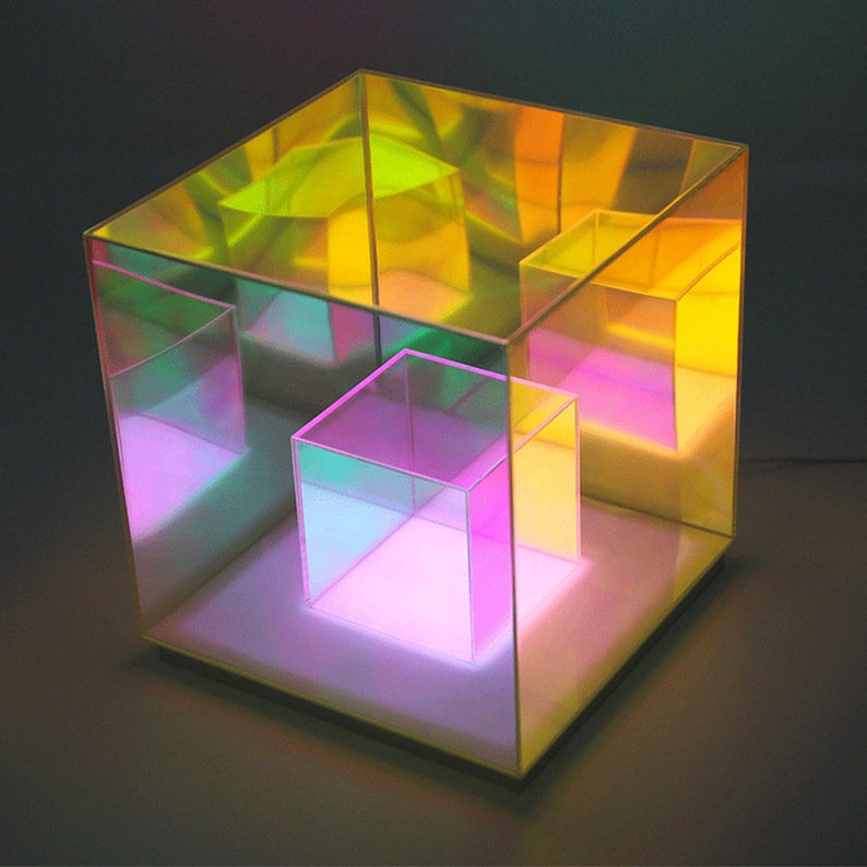 CUBE TABLE LAMP Infinity Lamp Glass Crystal Colorful Acrylic Etsy