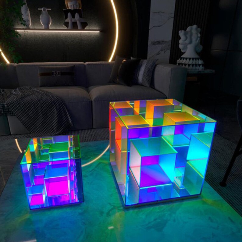 CUBE TABLE LAMP Infinity Lamp Glass Crystal Colorful Acrylic Etsy
