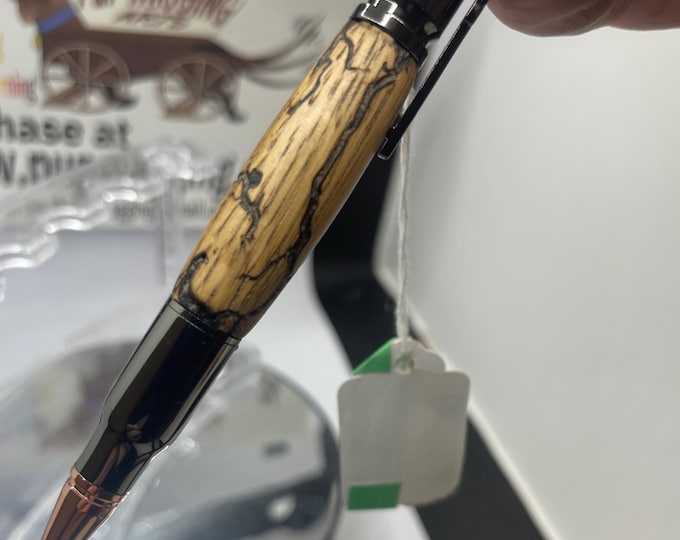 Bolt action bullet pen with lichtenberg Fractal wood-burning in gunmetal made from cherry wood