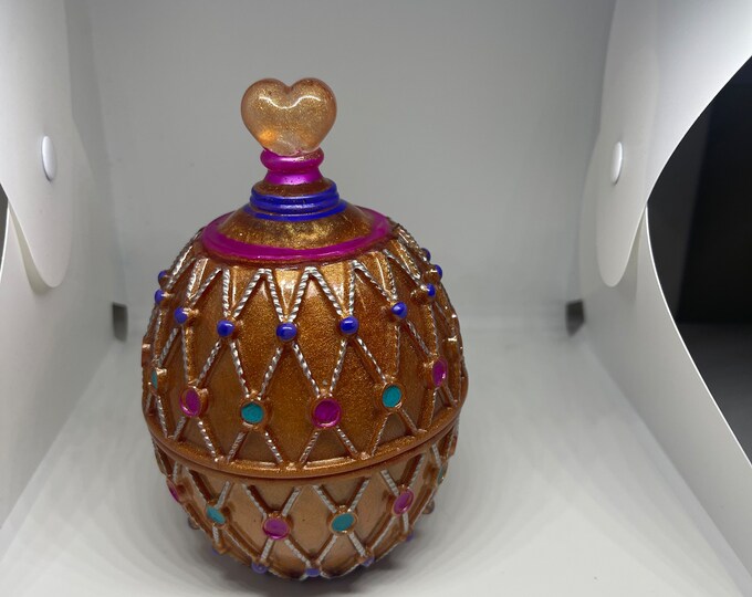 Egg jar, large acrylic, resin, Faberge, egg style jar