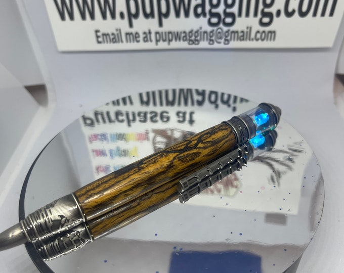 Lichtenberg Fractal wood-burning lighthouse pen in Ironwood with an antique pewter metal finish