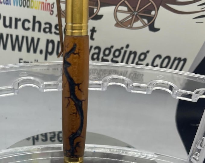 Lichtenberg Fractal wood-burning Bolt action, hobby knife in Cherrywood and brass metal finish
