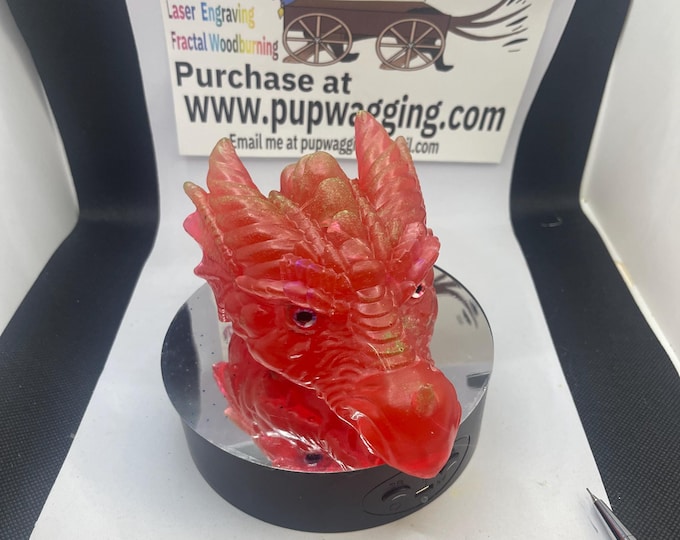 Large red dragon head with LED lights that glow in the dark