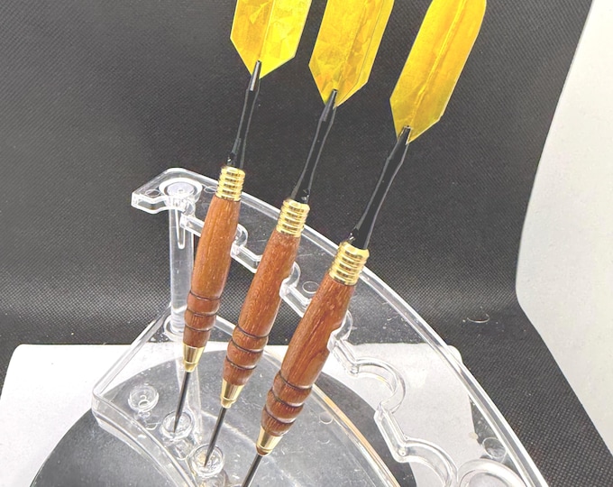 Handmade precision 21g darts made out of  100+ year teak ships decking with steel points and gold flight