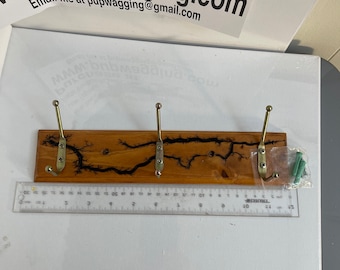 Wooden coat hooks with Fractal Lichtenberg wood burning