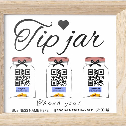 Printable Virtual Tip Jar Venmo Payment Sign QR Code Sign Etsy