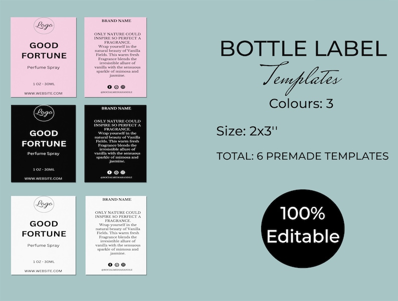 EDITABLE Perfume Label Template Essential Oil (Instant Download) - Etsy