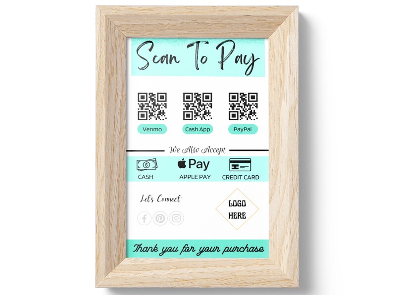Scan to Paypal Venmo Cashapp QR Code Sign Template Etsy