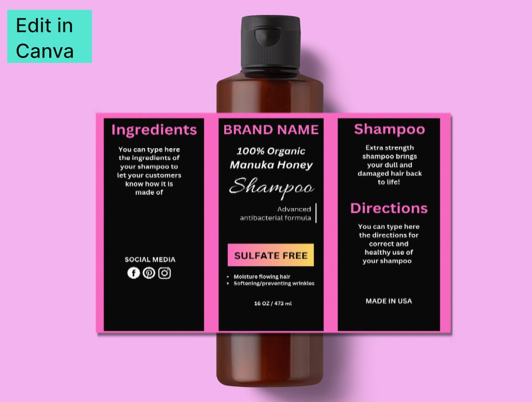 Canva Template Labels Shampoo and Conditioner Labels Bottle Etsy