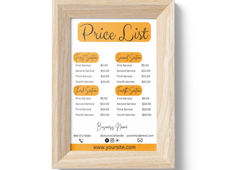 Printable Price List Template Canva Pricing Editable Price - Etsy