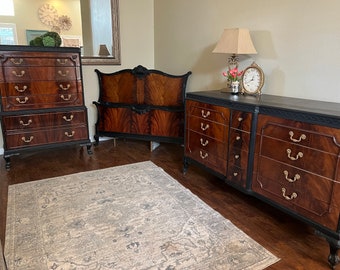 SOLD! Do not purchase…STUNNING 1940’s flame mahogany bedroom set by Joern’s Brothers