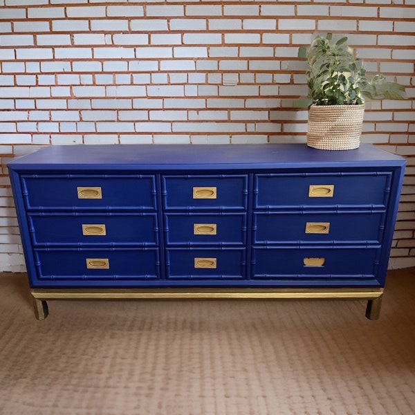 Available! Thomasville Vintage Hand Painted MCM era Faux Bamboo triple dresser chest of drawers