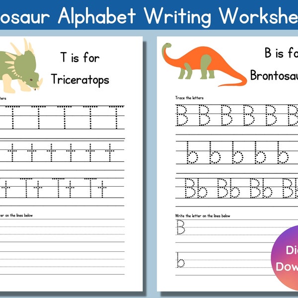 Dinosaur Alphabet Letter Tracing & Writing Worksheets | Alphabet Printable | ABC Worksheet | ABC Dinosaur Printable Activities Worksheets