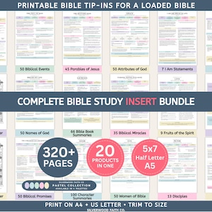 Complete Bible INSERT Study Guide Bundle, Loaded Bible Study Tip Ins, Bible Summaries, Bible Study Resources, Printable (Digital Download)