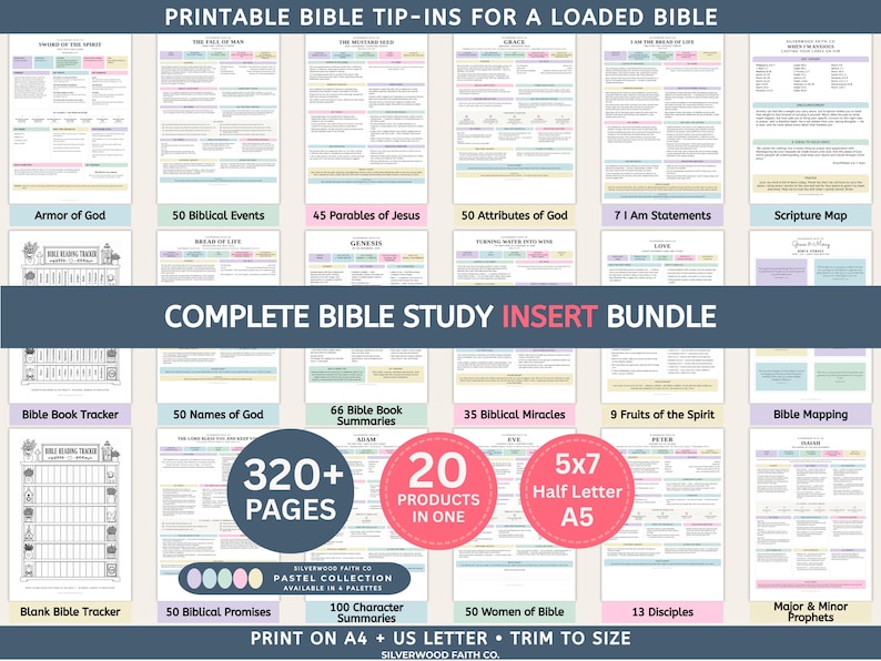 Complete Bible INSERT Study Guide Bundle, Loaded Bible Study Tip Ins, Bible Summaries, Bible Study Resources, Printable (Digital Download)