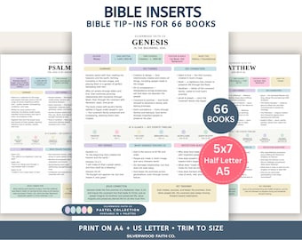 Bible Study Inserts: Tips Ins All 66 Books, Bible Study Guide, Bible Book Summaries, Printable PDF, PASTEL (Digital Download) 512