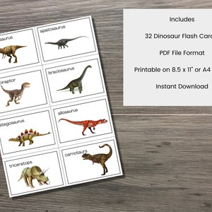 32 Dinosaur Printable Flash Cards | Dinosaur Cards | Dinosaur Memory ...