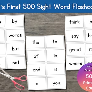 Lot de 500 premiers mots à vue de Fry | Carte flash imprimable | Mot de vue à haute fréquence | Mur de mots | École à la maison imprimable | En lisant