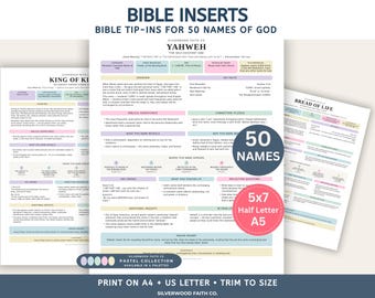 Bible Inserts 50 Names of God Bible Study Guide, Bible Tip-Ins 50 Summaries on God's Name in the Bible, PASTEL (Digital Download) 537