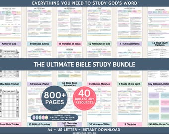 Mega Bible Study Bundle, Bible Study Guides, Bible Summaries, Sunday School Lessons, Bible Study Resource Tool, PASTEL (Digital Download)